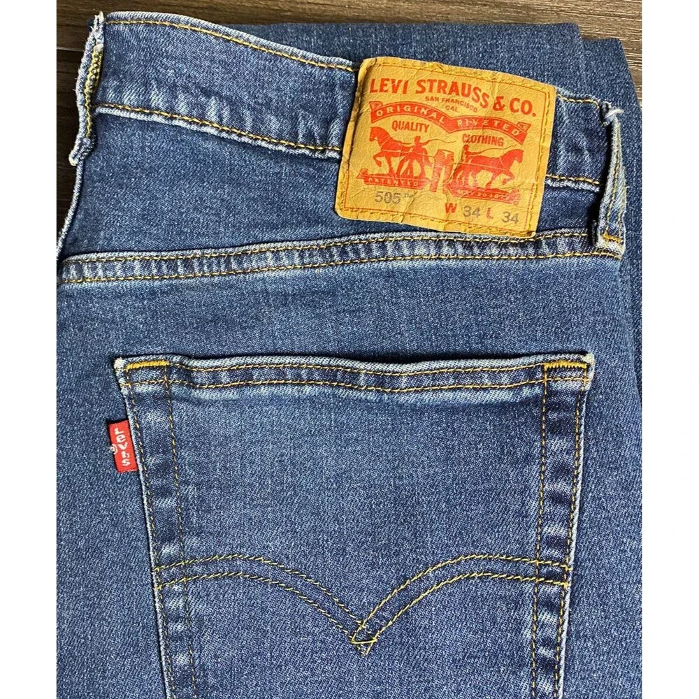 Levis Jeans 34x34‎ Blue 505 Denim Outdoors Western Cowboy Rodeo Red Tab Mens